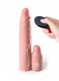 Телесная вибронасадка на член 3  Vibrating Mega X-tension with Remote - 22,9 см. - Pipedream - в Красноярске купить с доставкой