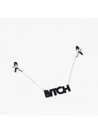 Зажимы на соски с кожаной подвеской Bitch - Crazy Handmade - купить с доставкой в Красноярске