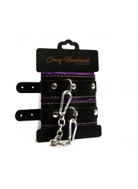 Черно-фиолетовые скругленные наручники с мягкой подкладкой - Crazy Handmade - купить с доставкой в Красноярске