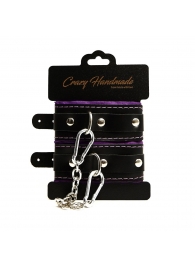 Черно-фиолетовые скругленные наручники с мягкой подкладкой - Crazy Handmade - купить с доставкой в Красноярске