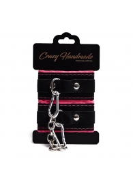 Черно-розовые скругленные наручники с мягкой подкладкой - Crazy Handmade - купить с доставкой в Красноярске