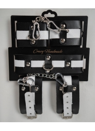 Набор фиксаторов из черной и белой натуральной кожи - Crazy Handmade - купить с доставкой в Красноярске