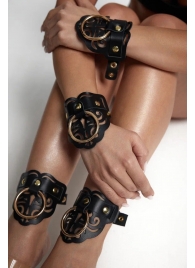 Черные кожаные оковы с резными узорами и клепками - Crazy Handmade - купить с доставкой в Красноярске