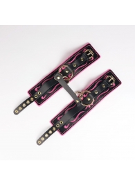 Черные кожаные оковы с розовой строчкой - Crazy Handmade - купить с доставкой в Красноярске