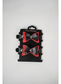 Черно-красные кожаные наручники с бантиками - Crazy Handmade - купить с доставкой в Красноярске