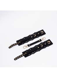 Черный кожаные оковы с узорами и золотистой фурнитурой - Crazy Handmade - купить с доставкой в Красноярске