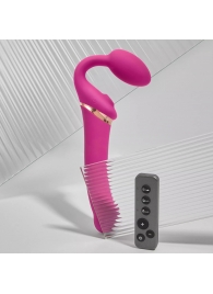 Ярко-розовый безремневой страпон Multi Orgasm Bendable Strap-On size XL с клиторальной стимуляцией - Strap-on-me - купить с доставкой в Красноярске