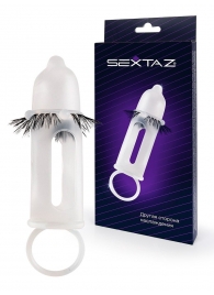 Эластичная насадка на пенис с подхватом мошонки и стимулирующими «ресничками» - Sextaz - в Красноярске купить с доставкой