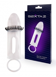 Закрытая насадка на пенис с подхватом мошонки и стимулирующими «ресничками» - Sextaz - в Красноярске купить с доставкой