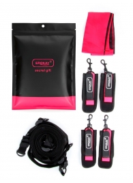 Черно-розовый эротический набор: фиксатор, оковы, наручники, повязка - Erokay - купить с доставкой в Красноярске