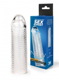 Прозрачная закрытая насадка на пенис с ребрышками - 16 см. - Sex Expert - в Красноярске купить с доставкой