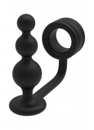 Черное эрекционное кольцо с анальной елочкой Cockring With Beaded Anal Plug - Dream Toys - в Красноярске купить с доставкой