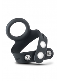 Черное эрекционное кольцо с подхватом мошонки на кнопках VS6 - Blush Novelties - в Красноярске купить с доставкой