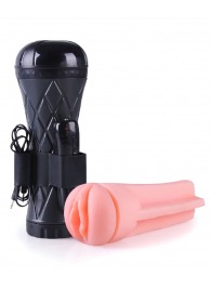 Телесный мастурбатор-вагина в черной колбе с вибрацией - Boys of Toys - в Красноярске купить с доставкой