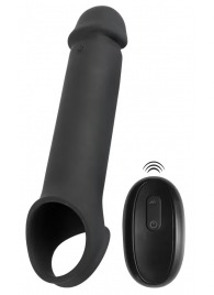 Черная вибронасадка для пениса с хомутом для мошонки и пультом ДУ Remote Controlled Penis Extension - Orion - в Красноярске купить с доставкой
