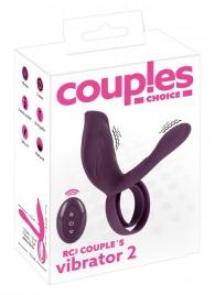 Фиолетовая насадка на член с клиторальным отростком и пультом ДУ RC Couple’s Vibrator 2 - Orion - в Красноярске купить с доставкой