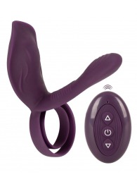 Фиолетовая насадка на член с клиторальным отростком и пультом ДУ RC Couple’s Vibrator 2 - Orion - в Красноярске купить с доставкой
