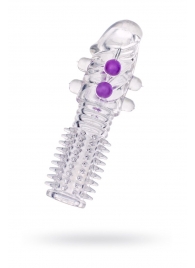 Гелевая прозрачная насадка с шариками и шипами - 14 см. - Toyfa Basic - в Красноярске купить с доставкой