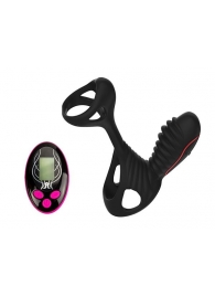 Чёрная насадка на фаллос Gladiator + LRS  с трехкнопочным пультом управления - Adrien Lastic - в Красноярске купить с доставкой