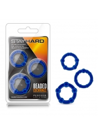 Набор из 3 синих эрекционных колец Stay Hard Beaded Cockrings - Blush Novelties - в Красноярске купить с доставкой