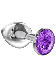 Малая серебристая анальная пробка Diamond Purple Sparkle Small с фиолетовым кристаллом - 7 см. - Lola Games - купить с доставкой в Красноярске