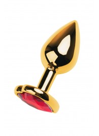 Золотистая анальная пробка с кристаллом-сердцем - 7,5 см. - ToyFa - купить с доставкой в Красноярске