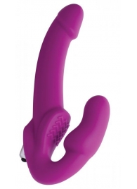 Ярко-розовый безремневой вибрострапон Evoke Vibrating Strapless Silicone Strap-on Dildo - XR Brands - купить с доставкой в Красноярске