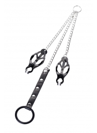 Черно-серебристые зажимы для сосков с кольцом для пениса TOYFA Metal - ToyFa - купить с доставкой в Красноярске