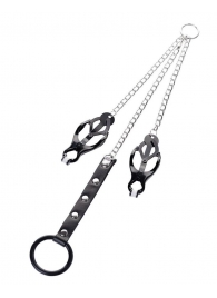 Черно-серебристые зажимы для сосков с кольцом для пениса TOYFA Metal - ToyFa - купить с доставкой в Красноярске