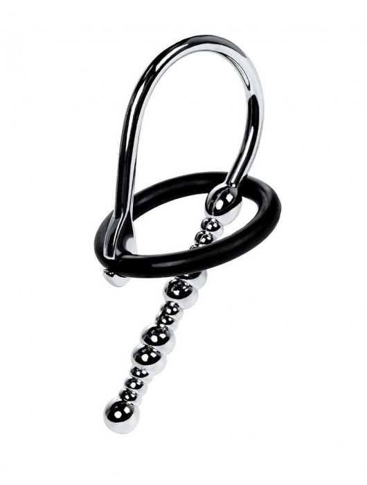 Серебристый уретральный плаг-бусины TOYFA Metal с мягким фиксириющим кольцом - ToyFa - купить с доставкой в Красноярске