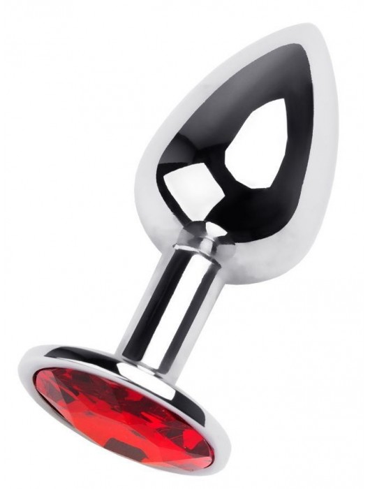 Маленькая коническая серебристая анальная пробка с красным кристаллом - 7 см. - ToyFa - купить с доставкой в Красноярске