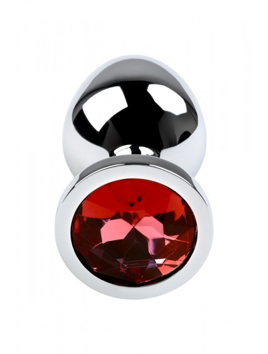 Серебристая коническая анальная пробка с красным кристаллом - 8 см. - ToyFa - купить с доставкой в Красноярске
