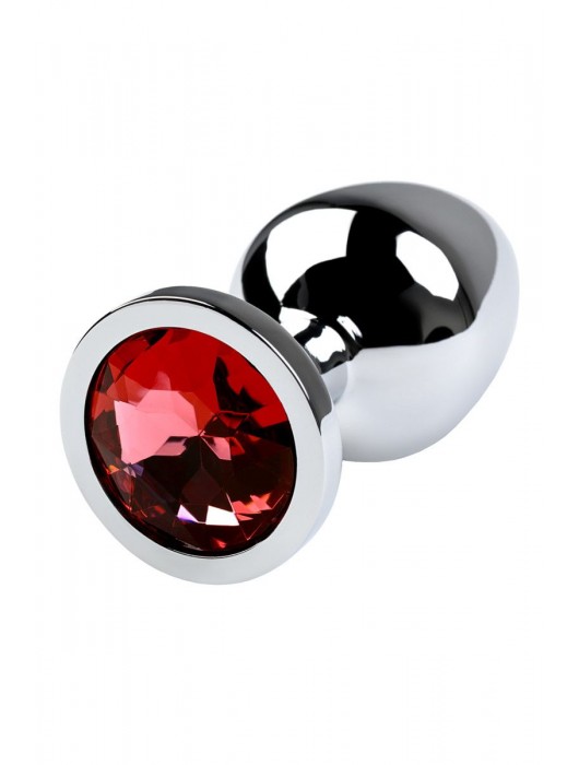 Серебристая коническая анальная пробка с красным кристаллом - 8 см. - ToyFa - купить с доставкой в Красноярске