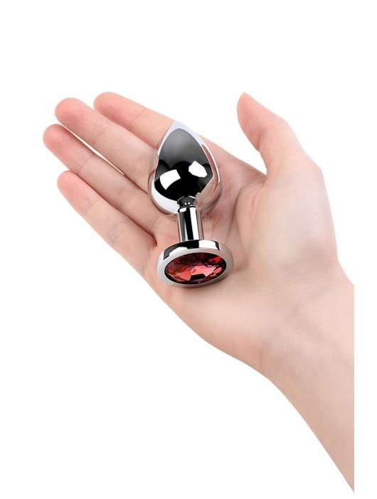 Серебристая коническая анальная пробка с красным кристаллом - 8 см. - ToyFa - купить с доставкой в Красноярске