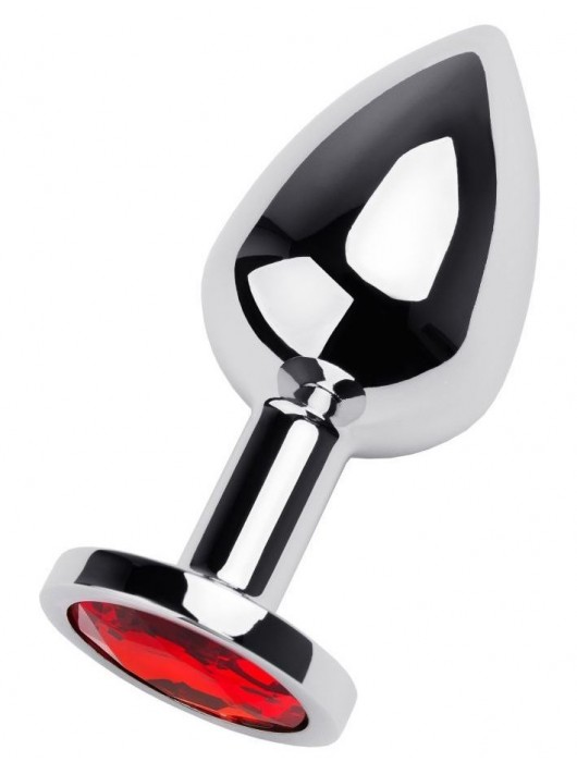 Серебристая коническая анальная пробка с красным кристаллом - 8 см. - ToyFa - купить с доставкой в Красноярске