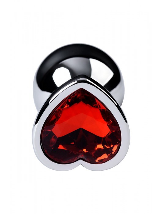 Серебристая коническая анальная пробка с красным кристаллом-сердечком - 7 см. - ToyFa - купить с доставкой в Красноярске
