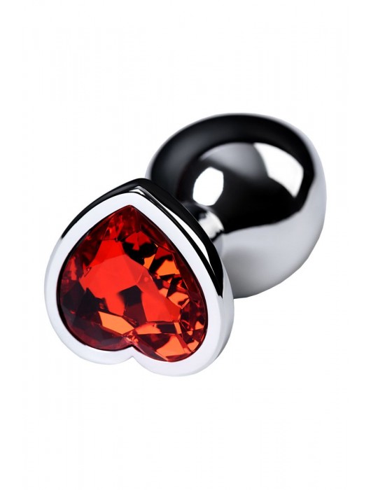 Серебристая коническая анальная пробка с красным кристаллом-сердечком - 7 см. - ToyFa - купить с доставкой в Красноярске