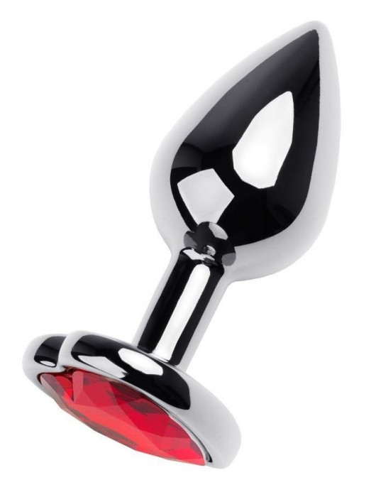 Серебристая коническая анальная пробка с красным кристаллом-сердечком - 7 см. - ToyFa - купить с доставкой в Красноярске