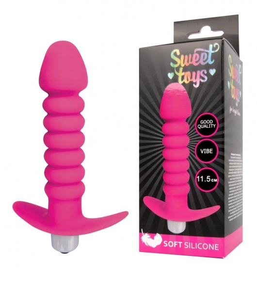 Розовая анальная вибровтулка-елочка с ограничителем - 11,5 см. - Bior toys
