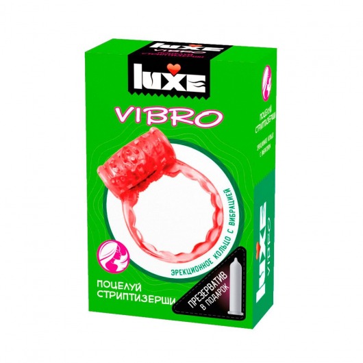 Розовое эрекционное виброкольцо Luxe VIBRO  Поцелуй стриптизёрши  + презерватив - Luxe - в Красноярске купить с доставкой