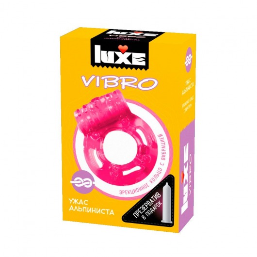 Розовое эрекционное виброкольцо Luxe VIBRO  Ужас Альпиниста  + презерватив - Luxe - в Красноярске купить с доставкой