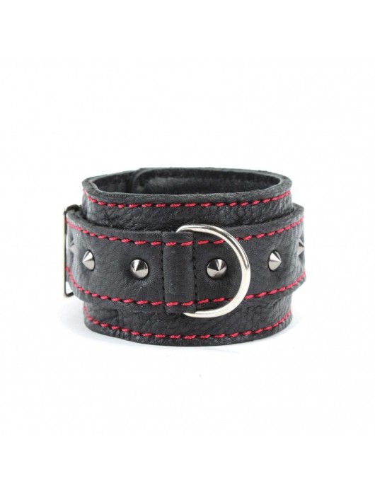 Черные оковы с шипами и контрастной строчкой - БДСМ Арсенал - купить с доставкой в Красноярске