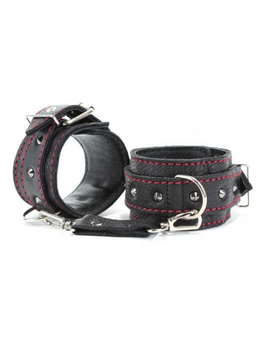 Черные оковы с шипами и контрастной строчкой - БДСМ Арсенал - купить с доставкой в Красноярске