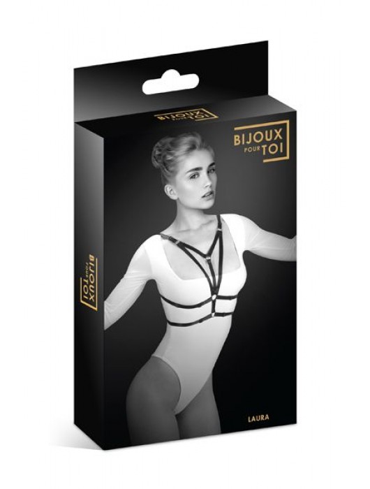 Черная упряжь на грудь Laura - Bijoux Pour Toi - купить с доставкой в Красноярске