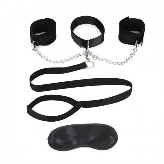 Чёрный ошейник с наручниками и поводком Collar Cuffs   Leash Set - Lux Fetish - купить с доставкой в Красноярске