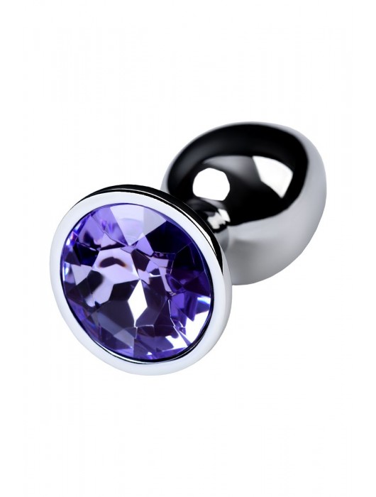 Серебристая конусовидная анальная пробка с фиолетовым кристаллом - 7 см. - ToyFa - купить с доставкой в Красноярске