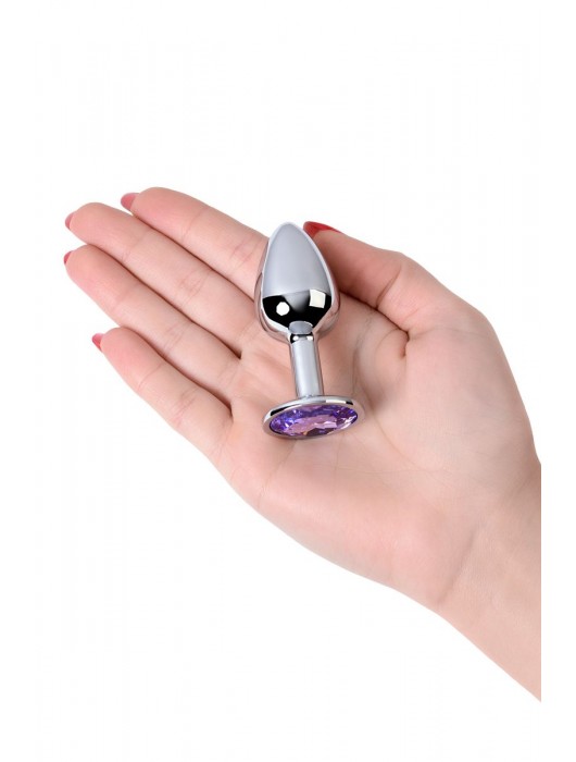 Серебристая конусовидная анальная пробка с фиолетовым кристаллом - 7 см. - ToyFa - купить с доставкой в Красноярске