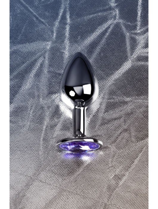 Серебристая конусовидная анальная пробка с фиолетовым кристаллом - 7 см. - ToyFa - купить с доставкой в Красноярске