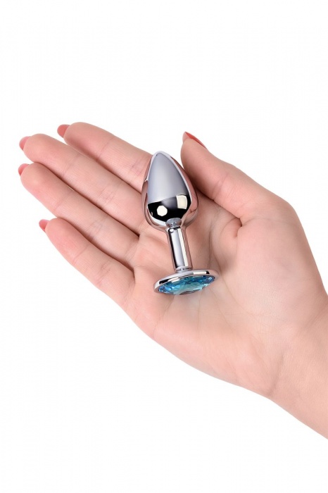Серебристая конусовидная анальная пробка с голубым кристаллом - 7 см. - ToyFa - купить с доставкой в Красноярске