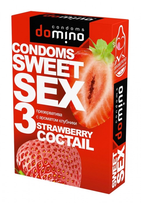 Презервативы для орального секса DOMINO Sweet Sex с ароматом клубничного коктейля  - 3 шт. - Domino - купить с доставкой в Красноярске